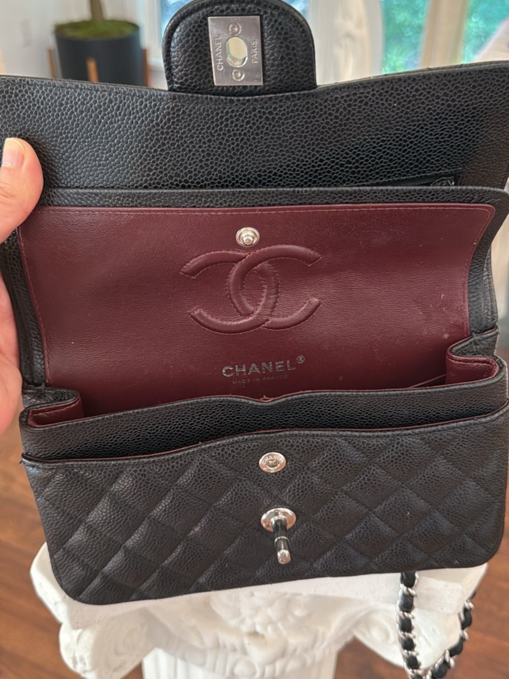 Chanel Classic Flap Medium Black Caviar leather Silver HW Authentic Iconic - Picture 2 of 14